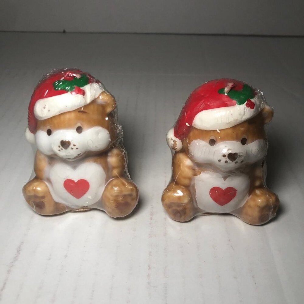 Vintage Care Bears Christmas Tenderheart Bear Wearing Santa Claus Hat Wax Candle